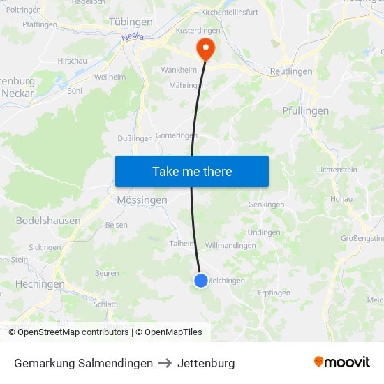 Gemarkung Salmendingen to Jettenburg map