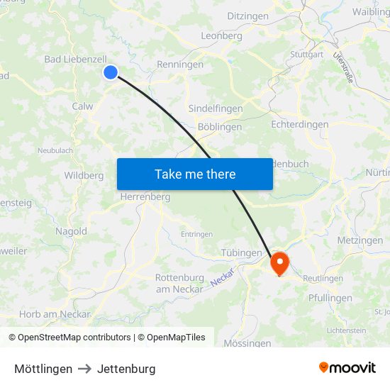 Möttlingen to Jettenburg map