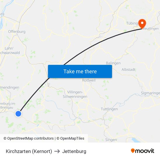 Kirchzarten (Kernort) to Jettenburg map