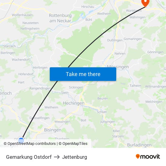 Gemarkung Ostdorf to Jettenburg map