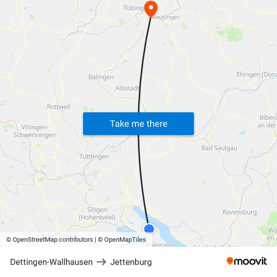 Dettingen-Wallhausen to Jettenburg map