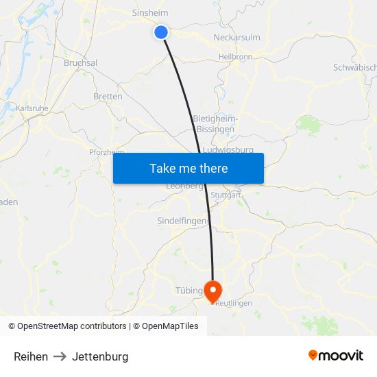 Reihen to Jettenburg map