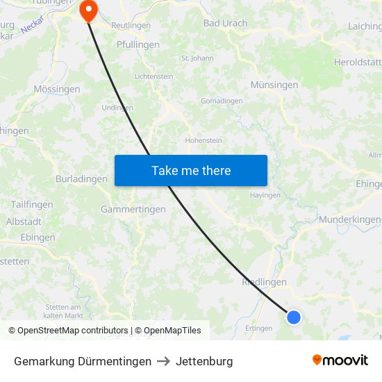 Gemarkung Dürmentingen to Jettenburg map