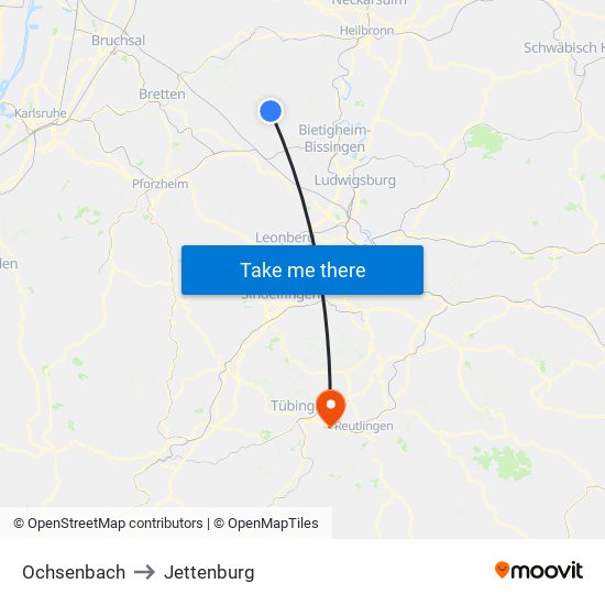 Ochsenbach to Jettenburg map