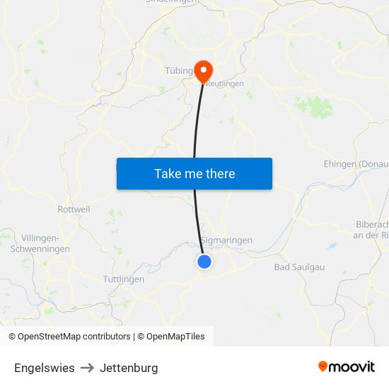 Engelswies to Jettenburg map