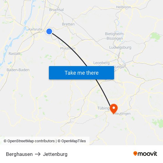 Berghausen to Jettenburg map