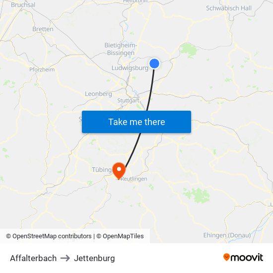 Affalterbach to Jettenburg map