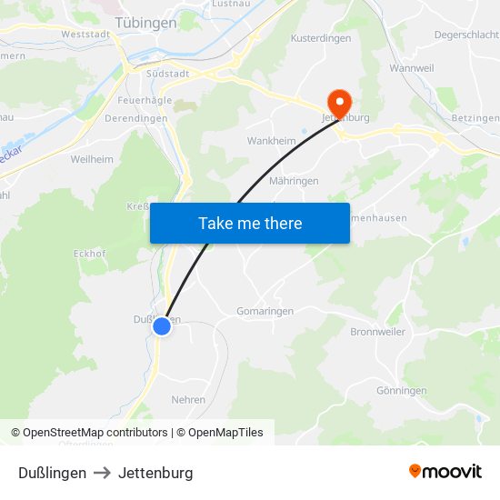 Dußlingen to Jettenburg map