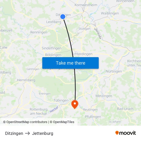 Ditzingen to Jettenburg map