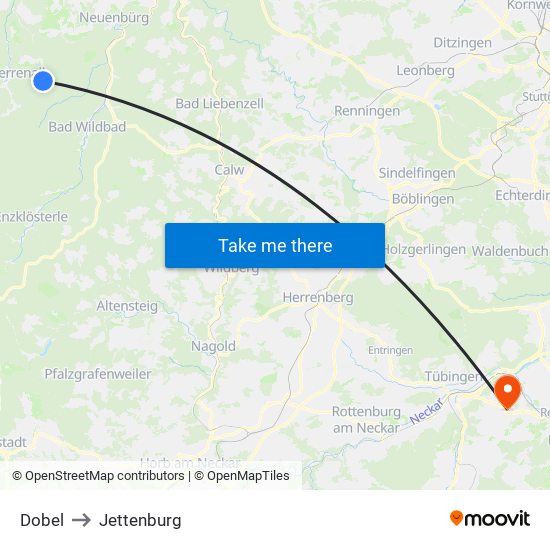 Dobel to Jettenburg map