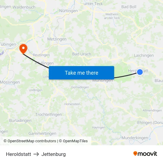 Heroldstatt to Jettenburg map