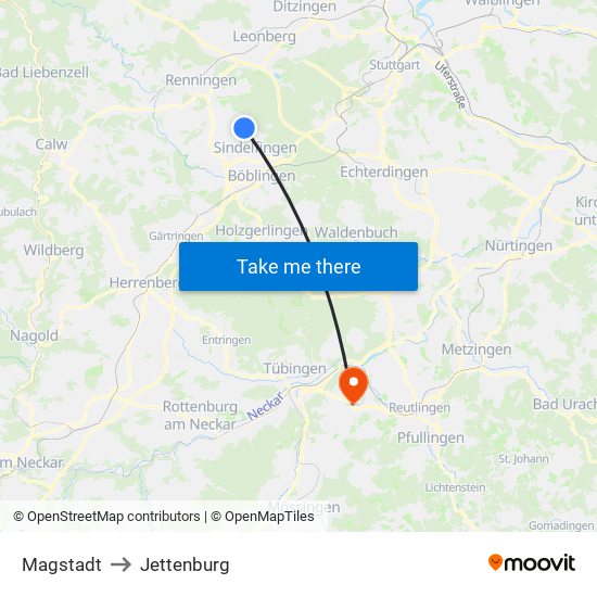 Magstadt to Jettenburg map