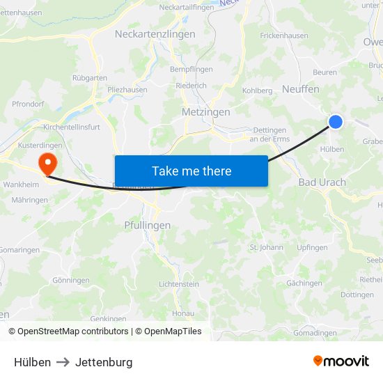 Hülben to Jettenburg map
