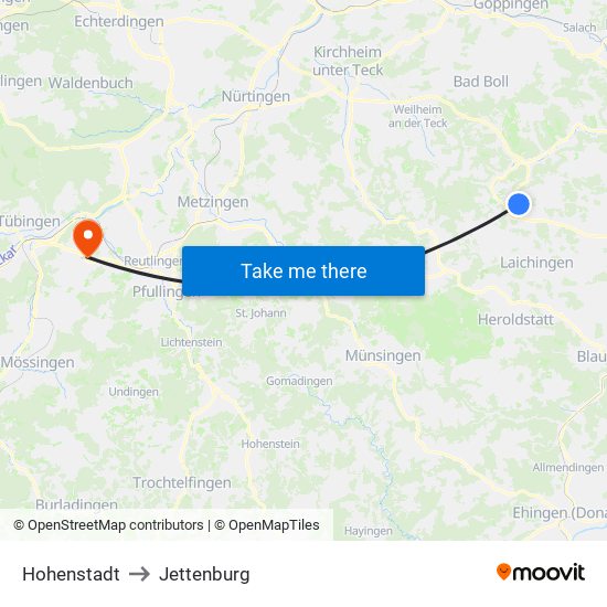 Hohenstadt to Jettenburg map