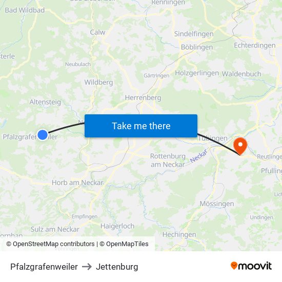 Pfalzgrafenweiler to Jettenburg map