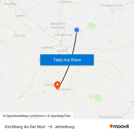 Kirchberg An Der Murr to Jettenburg map