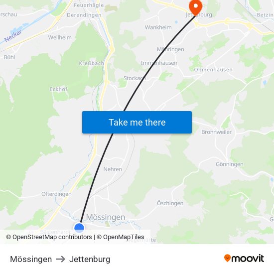 Mössingen to Jettenburg map