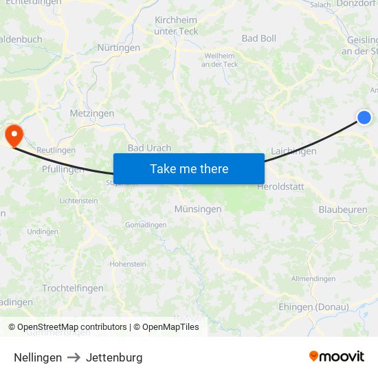 Nellingen to Jettenburg map