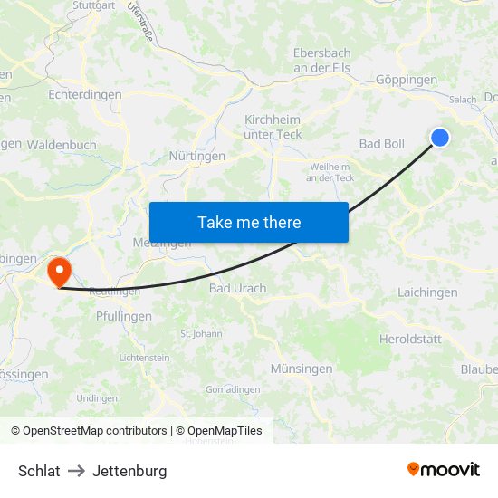 Schlat to Jettenburg map