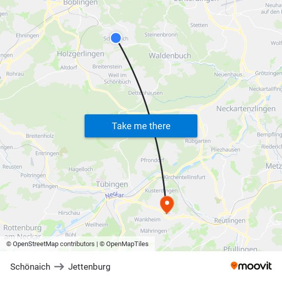 Schönaich to Jettenburg map