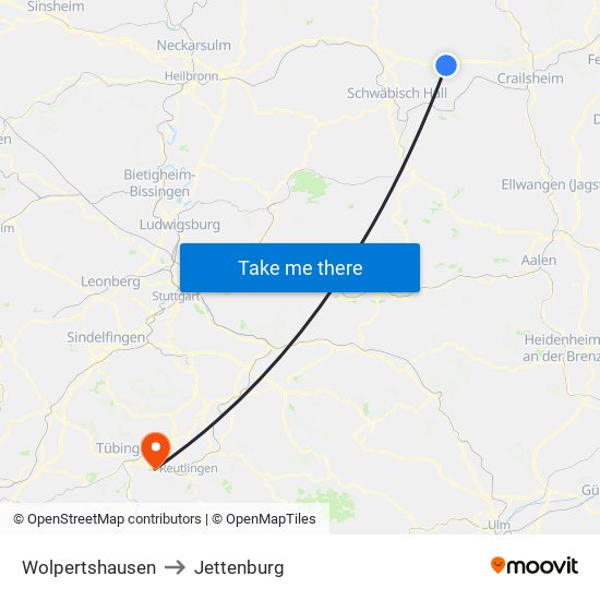 Wolpertshausen to Jettenburg map