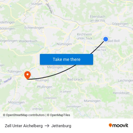 Zell Unter Aichelberg to Jettenburg map