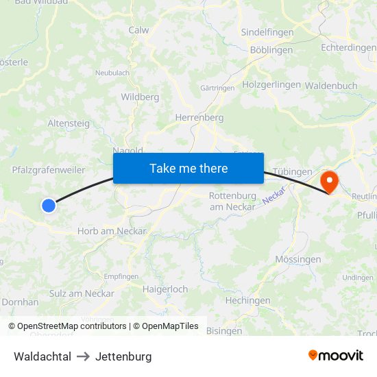 Waldachtal to Jettenburg map