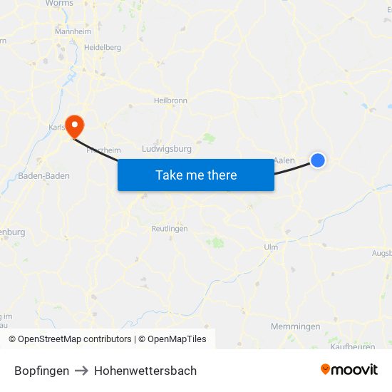 Bopfingen to Hohenwettersbach map