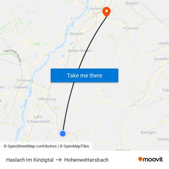 Haslach Im Kinzigtal to Hohenwettersbach map