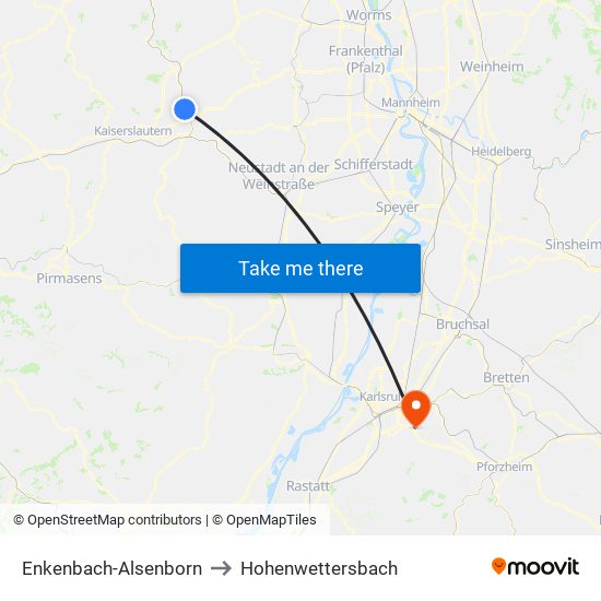 Enkenbach-Alsenborn to Hohenwettersbach map