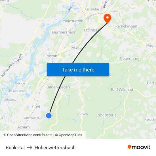 Bühlertal to Hohenwettersbach map