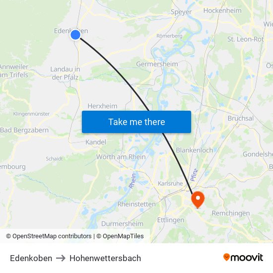 Edenkoben to Hohenwettersbach map