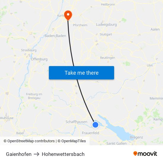 Gaienhofen to Hohenwettersbach map