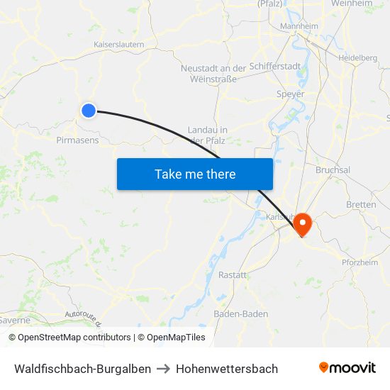 Waldfischbach-Burgalben to Hohenwettersbach map