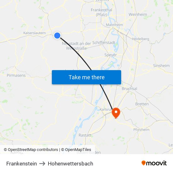 Frankenstein to Hohenwettersbach map