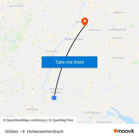 Sölden to Hohenwettersbach map