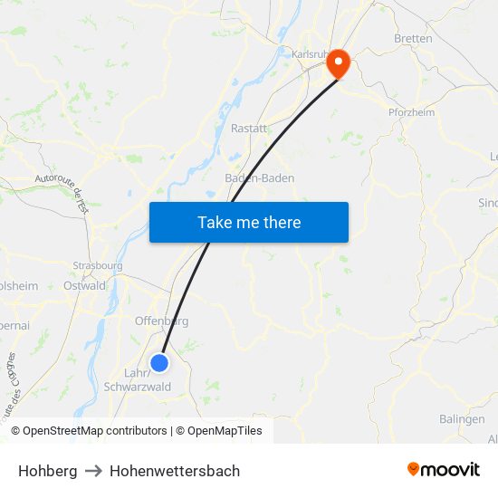 Hohberg to Hohenwettersbach map