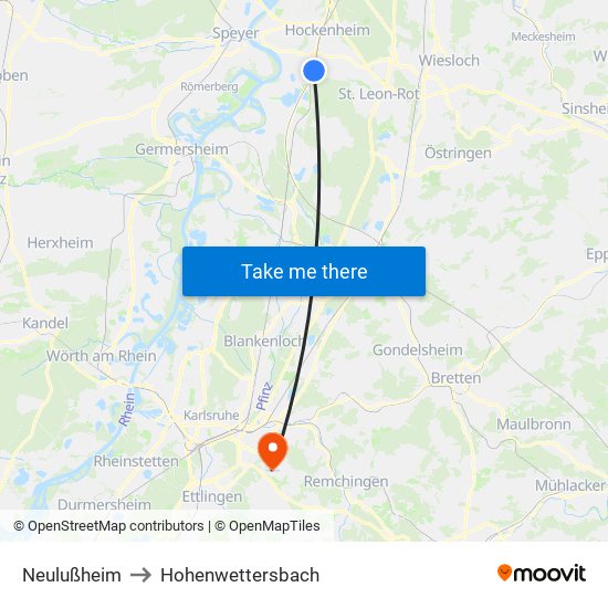 Neulußheim to Hohenwettersbach map