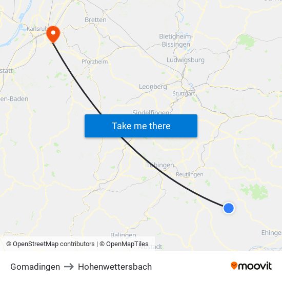 Gomadingen to Hohenwettersbach map