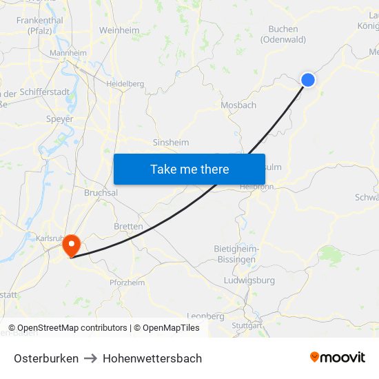 Osterburken to Hohenwettersbach map