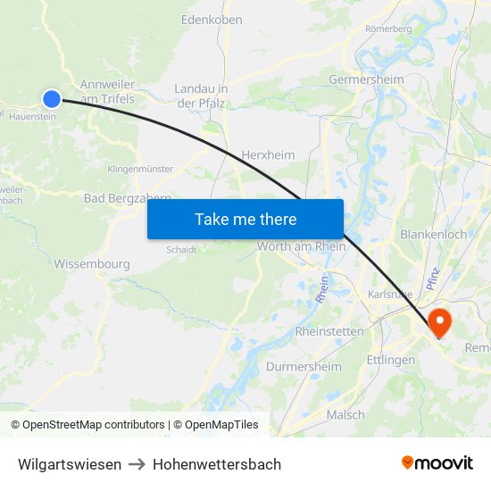 Wilgartswiesen to Hohenwettersbach map