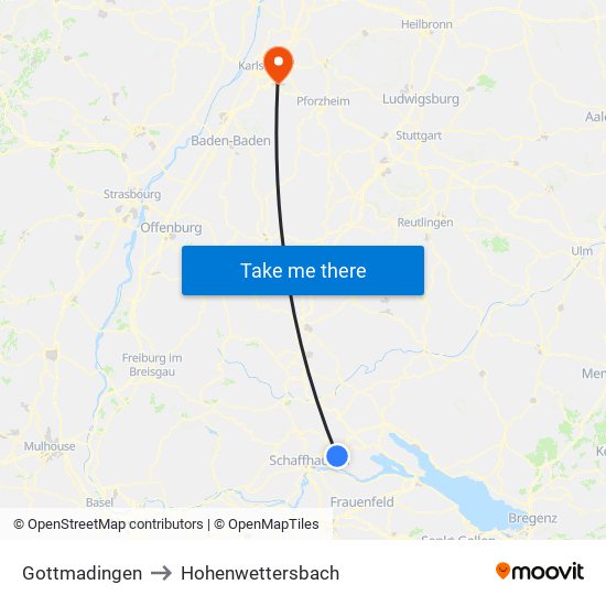 Gottmadingen to Hohenwettersbach map