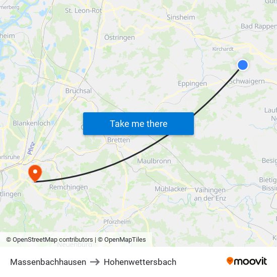 Massenbachhausen to Hohenwettersbach map