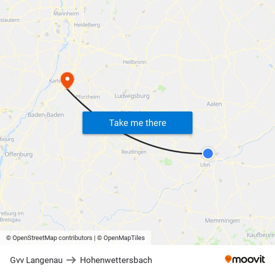 Gvv Langenau to Hohenwettersbach map