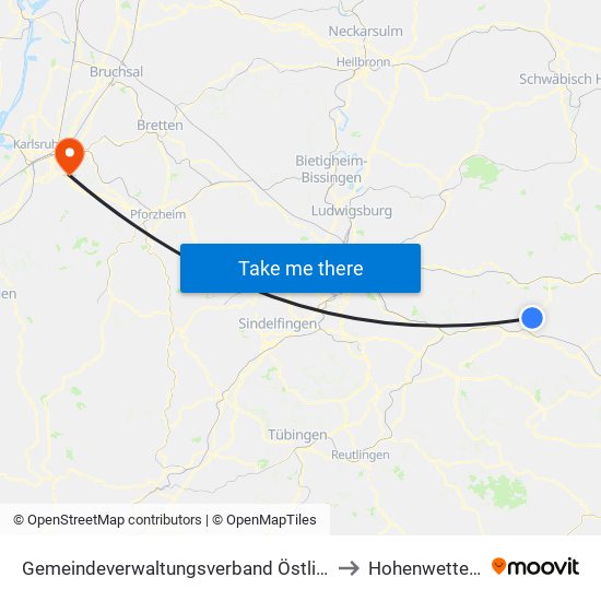 Gemeindeverwaltungsverband Östlicher Schurwald to Hohenwettersbach map