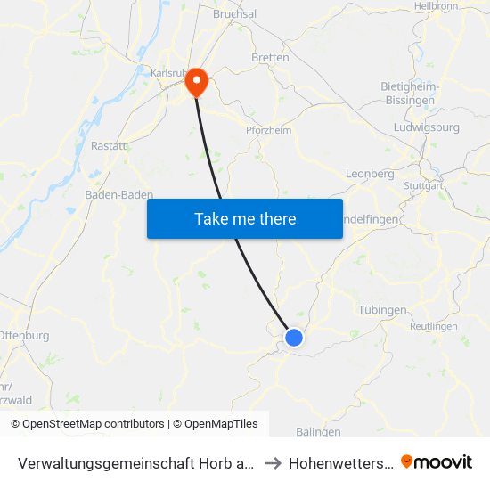 Verwaltungsgemeinschaft Horb am Neckar to Hohenwettersbach map