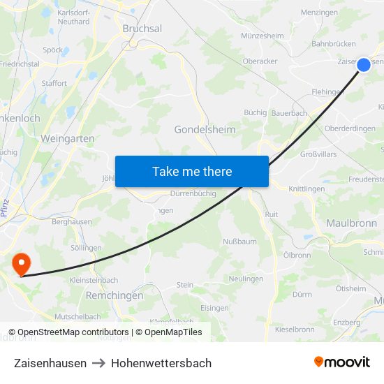 Zaisenhausen to Hohenwettersbach map