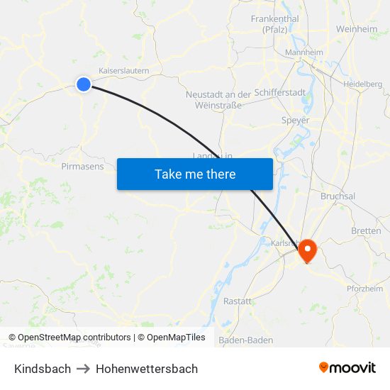 Kindsbach to Hohenwettersbach map