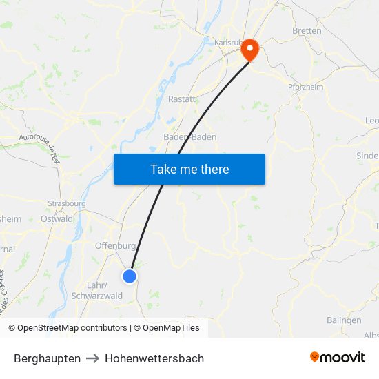Berghaupten to Hohenwettersbach map