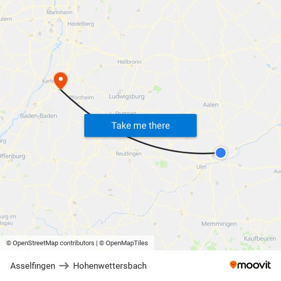 Asselfingen to Hohenwettersbach map